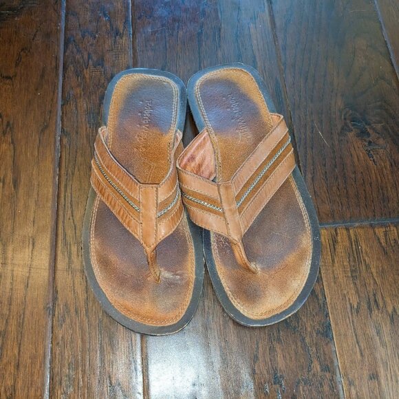 Robert Wayne Flip Flops in Black or Camel with Silver Accent sz 8 - Picture 3 of 14